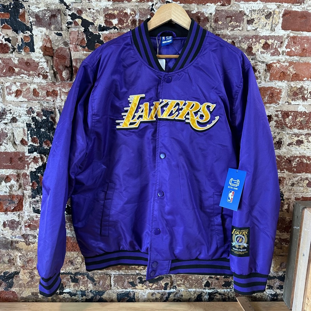 Ultra Game NBA Los Angeles Lakers Purple Satin Varsity Bomber Jacket XL NEW